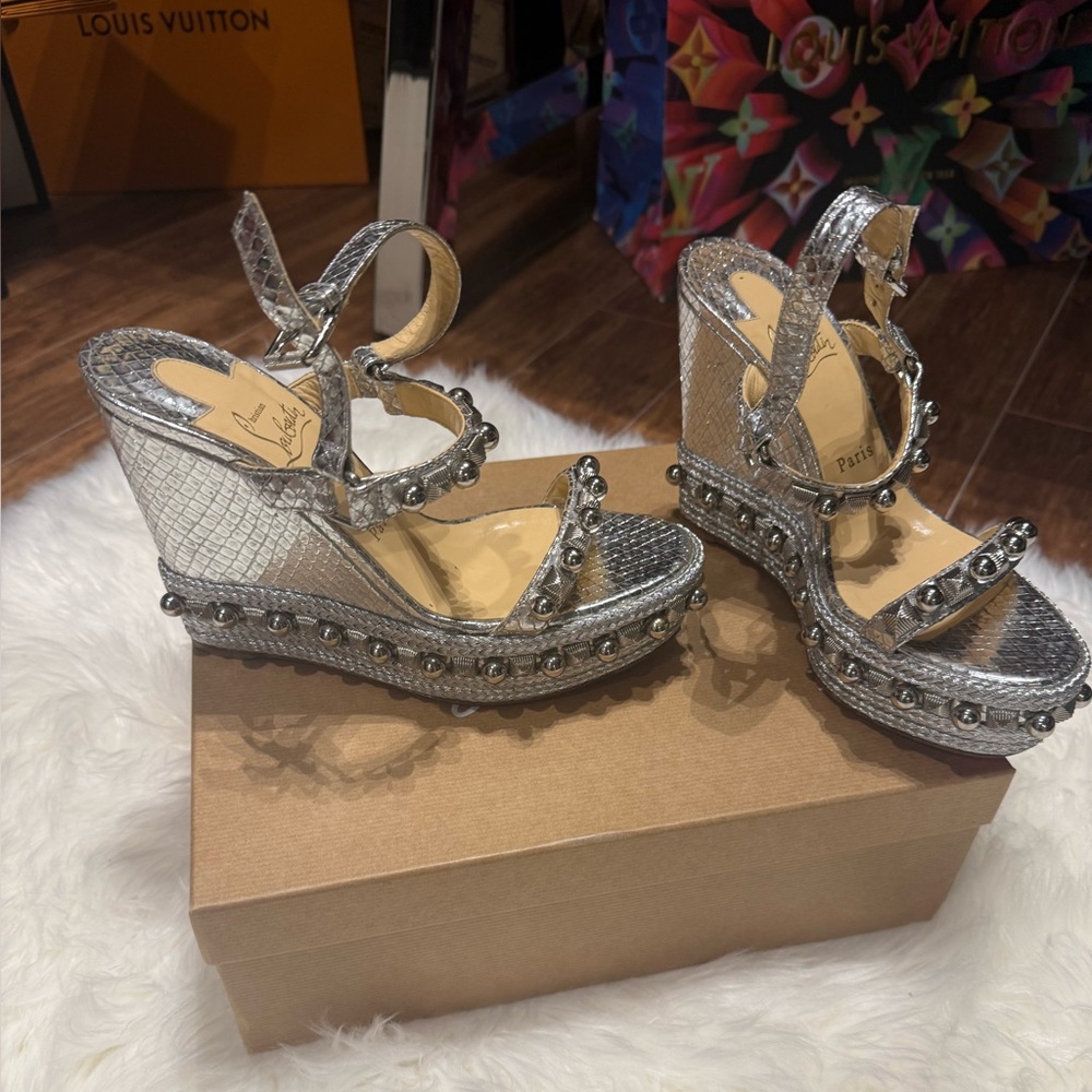 Christian Louboutin Silver Studded Wedges